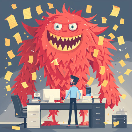 Angry monster businessman in office. Vector illustration in cartoon style.の素材