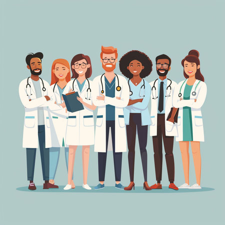 Group of doctors and nurses. Vector illustration in a flat style.の素材