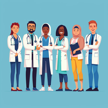 Group of doctors and nurses. Vector illustration in flat cartoon style.の素材