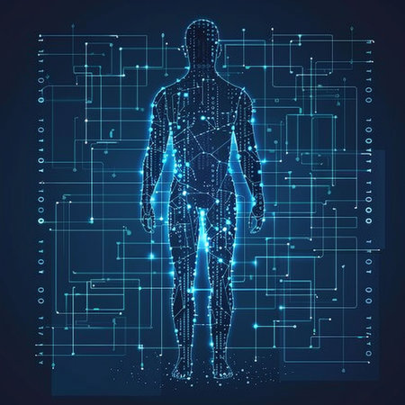 Human body made of points and lines. Artificial intelligence concept. Vector illustration.の素材