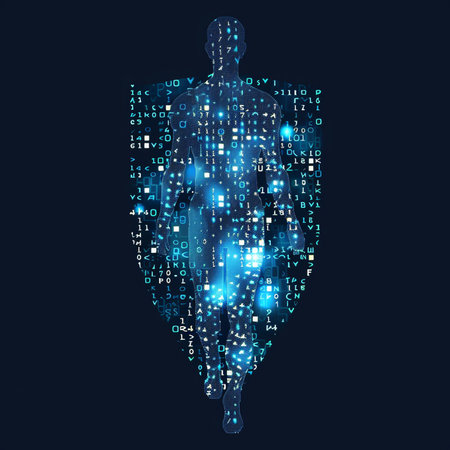 Human body made of binary code. Artificial intelligence concept. Vector illustration.の素材