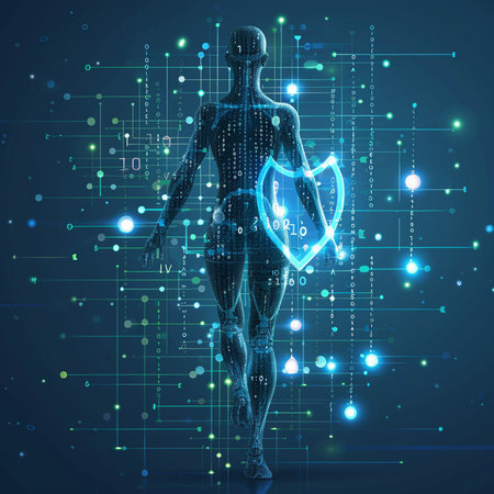 Digital illustration of human body in digital background. 3D rendering.の素材