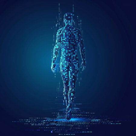 Human body made of binary code. Artificial intelligence concept. Vector illustration.の素材