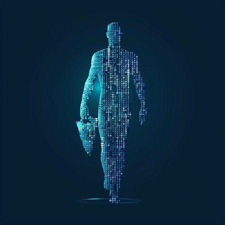 Human body made from binary code. Artificial intelligence concept. Vector illustration.の素材