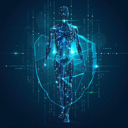Human body wireframe hologram. Artificial intelligence concept. Vector illustrationの素材