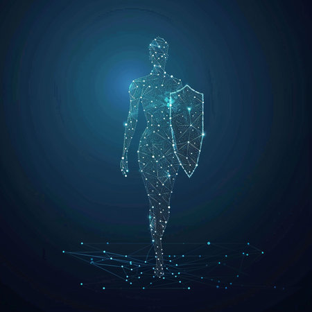 Abstract polygonal figure of a man on a blue background.の素材