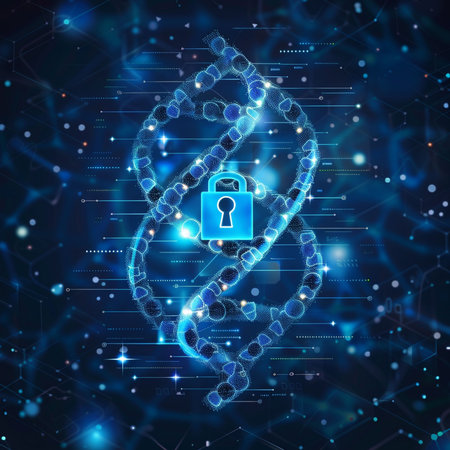 Cyber security and data protection concept. Padlock with binary code on blue backgroundの素材