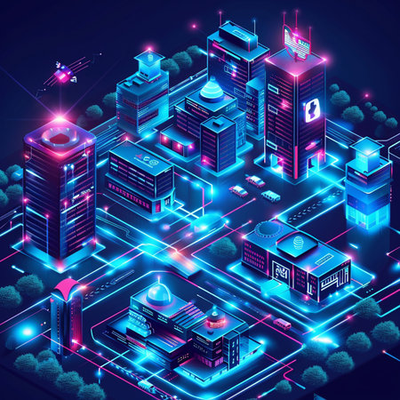 Data center isometric concept with server room, cloud storage, datacenter, network, data center and other equipment on dark blue background vector illustrationの素材