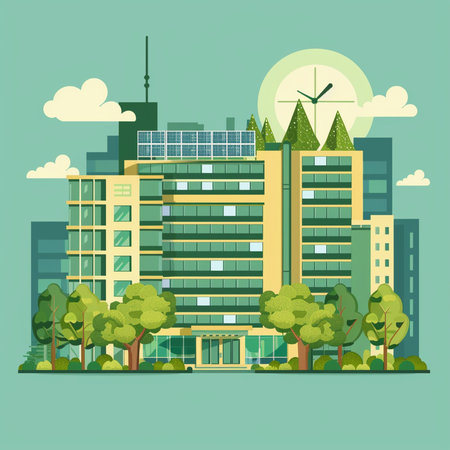 Modern building in the city. Vector illustration in flat design style.の素材