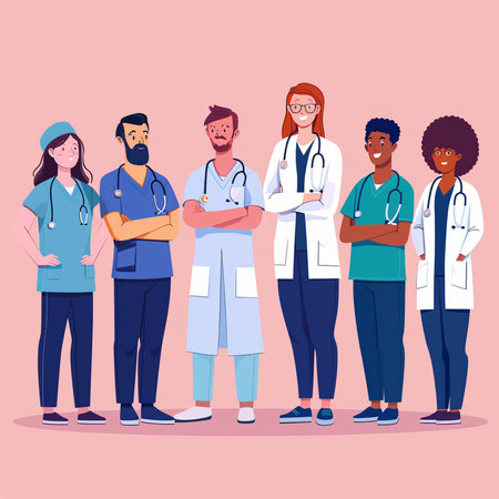group of doctors with stethoscopes and medical staff vector illustration designの素材