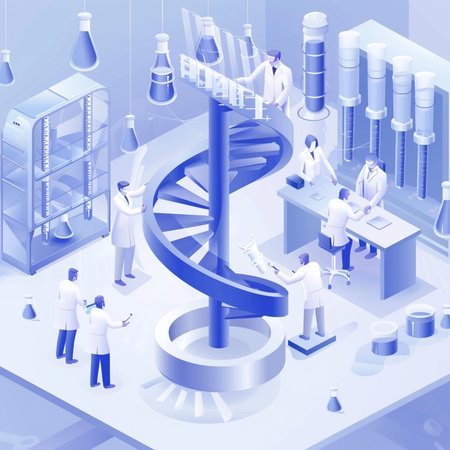 Genetic engineering, biotechnology, biochemistry, genetics and medicine isometric vector illustrationの素材
