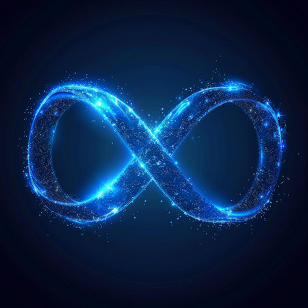 Infinity symbol made of blue glowing particles on dark background. Vector illustration.の素材