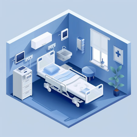 Hospital room isometric composition with hospital bed and equipment vector illustrationの素材