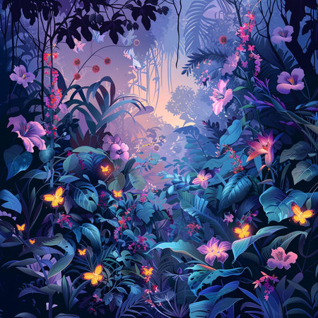 Tropical background with exotic flowers and butterflies. Vector illustration.の素材