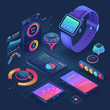 Smart watch and smartwatch isometric vector illustration. Smartwatch and smartwatch.の素材