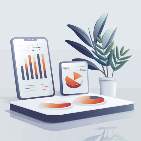 Smartphone and tablet with business chart on the screen. Vector illustration.の素材