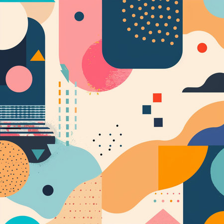 Abstract seamless pattern with geometric shapes, dots, lines, spots, spots. Vector illustration.の素材