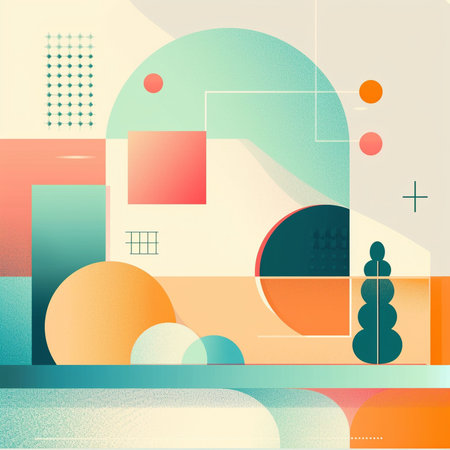 Abstract geometric background with circles, squares and rectangles. Vector illustration.の素材