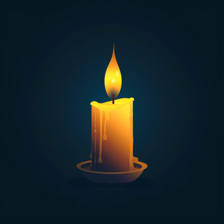 Vector burning candle on dark blue background. Eps 10 vector file.の素材