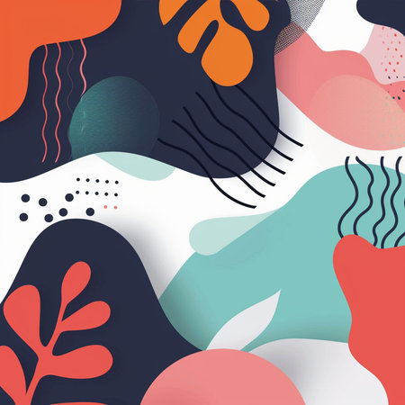 Abstract background with hand drawn organic shapes and spots. Vector illustration.の素材