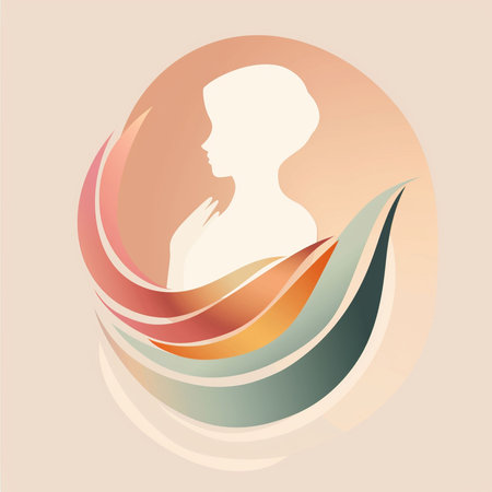 Silhouette of a woman with abstract waves. Vector illustration.の素材