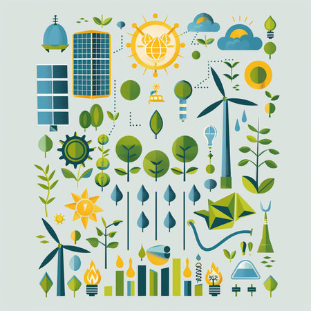 Ecology icons set in flat design style. Vector illustration. Green energy.の素材
