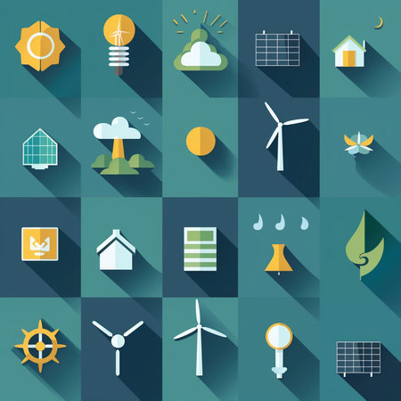 Ecology flat icons set with long shadow effect. Vector illustration.の素材