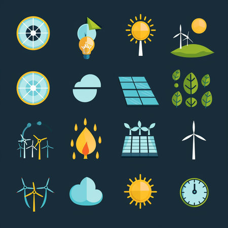 Set of flat icons for renewable energy and ecology. Vector illustration.の素材