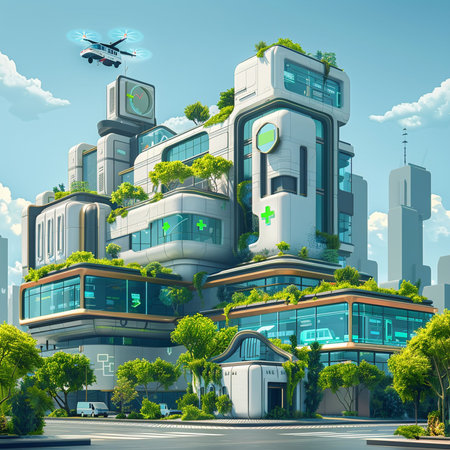 3D render of a futuristic city with skyscrapers and buildingsの素材