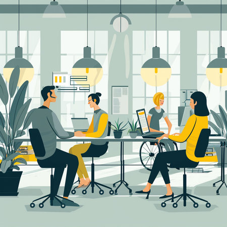 People working in office. Vector illustration in flat style. Teamwork concept.の素材