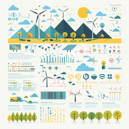 Ecology infographic elements. Flat style vector illustration. Set of wind energy icons.の素材