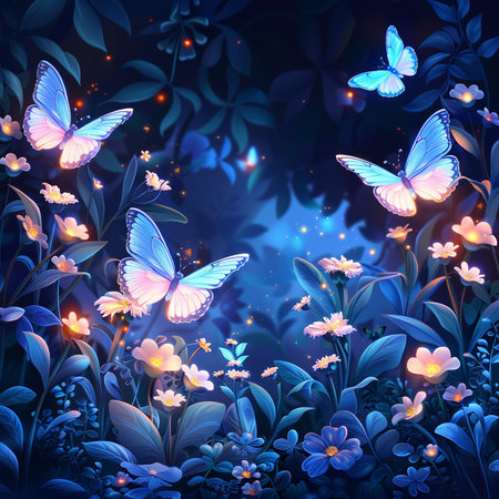 Beautiful floral background with flowers and butterflies. Illustration for your designの素材