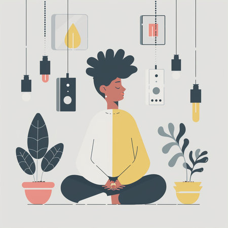 Man meditating in lotus position. Vector illustration in flat style.の素材