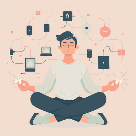 Man meditating in lotus pose. Modern flat style vector illustration.の素材
