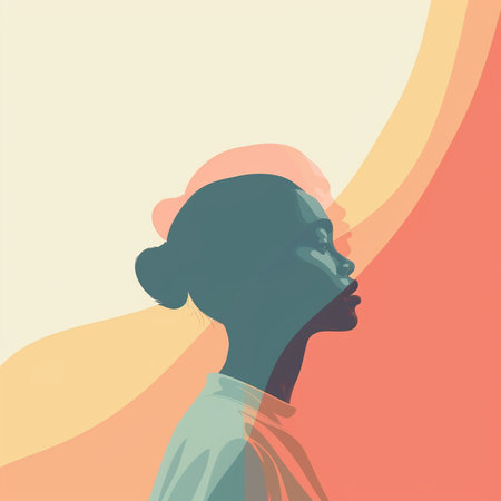 Silhouette of a beautiful woman. Vector illustration in retro styleの素材