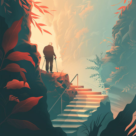 Silhouette of a man climbing up the stairs in the jungleの素材