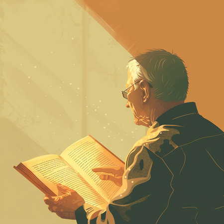 Old man reading a book in retro style. Retro styles. Vector illustration.の素材
