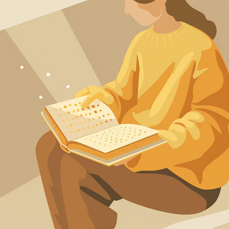 Young woman reading a book. Vector illustration of a girl sitting at home.の素材