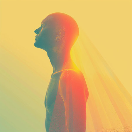 Human Body Anatomy with Sunlight Rays - 3D Illustrationの素材