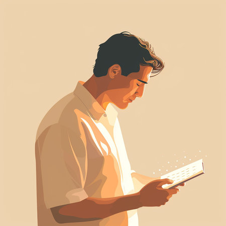 Young man using tablet computer. Vector illustration in a flat style.の素材