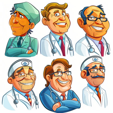Cartoon doctors and nurses with stethoscopes. Vector illustrationの素材