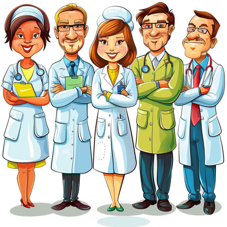 Group of doctors with stethoscopes. Vector cartoon illustration.の素材