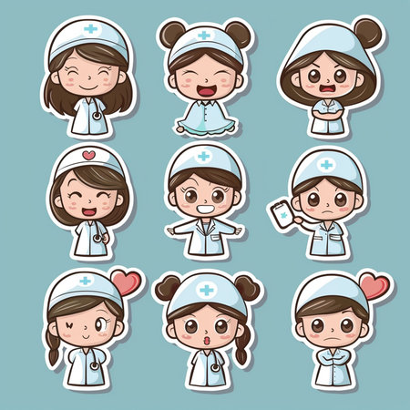 cartoon nurse icon set, vector illustration eps10 graphic.の素材