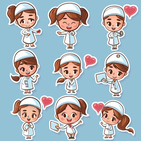 Cartoon nurse icon set. Vector illustration isolated on white background.の素材