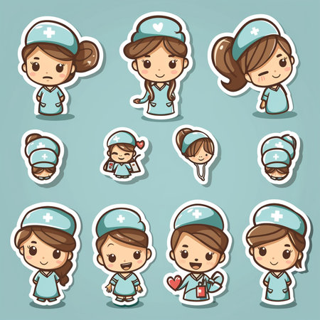 cartoon nurse icon set - vector illustration, eps10.の素材