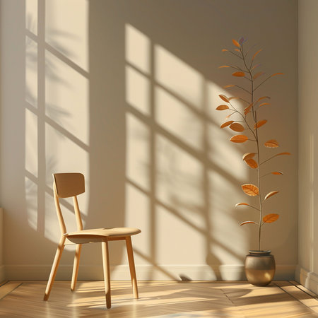 Modern interior with chair and plant. 3D rendering. Wall mockup.の素材