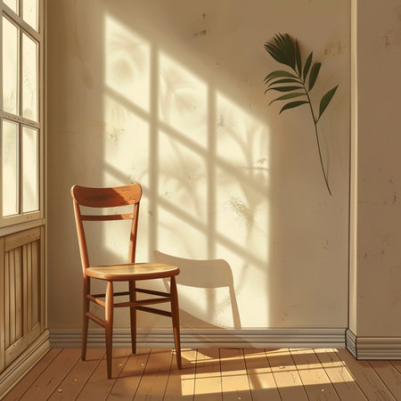 Wooden chair in the room with a window. 3d renderingの素材