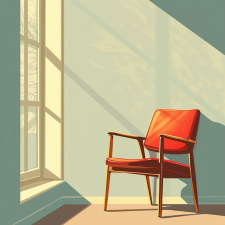 Red armchair in a room with a window. Vector illustration.の素材