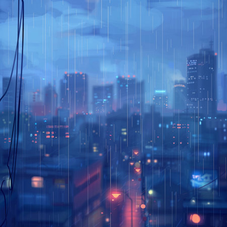 Rainy day in the city. Blurred background. 3D renderingの素材
