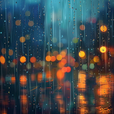 rain drops on glass with bokeh light background, abstract textureの素材